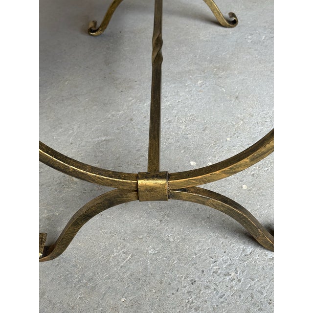Textile Hand-Forged Spanish Style Gilt Iron Bench With Striped Cotton Linen Seat For Sale - Image 7 of 14