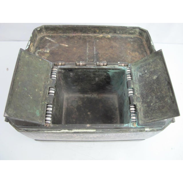 Brass Large Mindanao Maranao Philippines Silver Inlaid Brass Okir Betel Nut Lotoan Box For Sale - Image 8 of 13