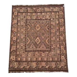 Afghan Maliki Kilim Area Rug, Handwoven Wool, 8x10, Camel & Brown For Sale