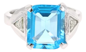 6.94 Carat Blue Topaz Diamond 14 Karat White Gold Ring, Size 7.5