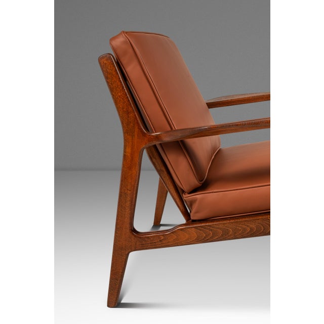 Restored Danish Modern Model 596 Lounge Chair in Beech & Leather Attributed to Lawrence Peabody & Ib Kofod Larsen for Selig, Denmark, C. 1950's For Sale - Image 10 of 18