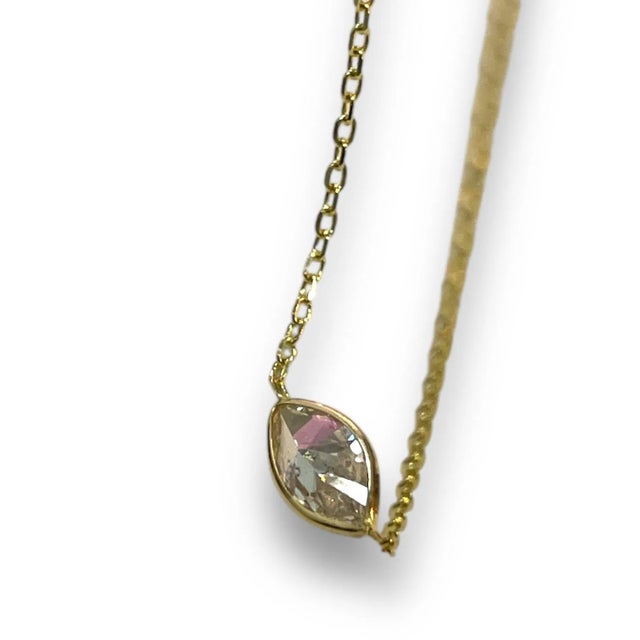 Early 21st Century 14k Yellow Gold 0.70ct Marquise Natural Diamond Bezeled Necklace For Sale - Image 5 of 6