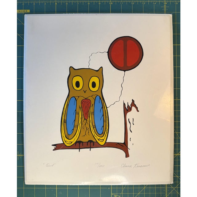 Native American "Owl" - 1970s Eleanor Kanasawe Signed Art Print For Sale - Image 3 of 4