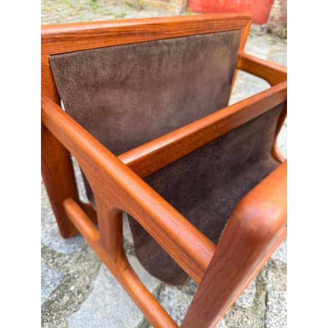 Teak and Genuine Leather Newspaper Rack with Two Compartments by Aksel Kjersgaard for Salin Møbler For Sale - Image 3 of 11