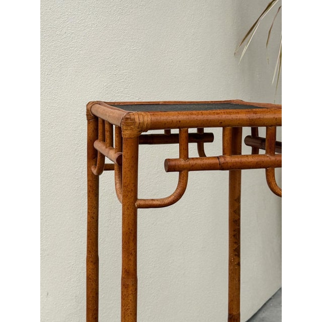 Wood Bamboo Planter Stand Vintage Hollywood Regency Chinoiserie Tall Coastal For Sale - Image 7 of 14