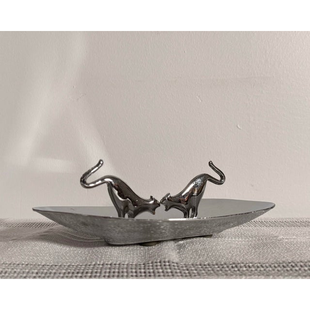 1950s Chrome Pincherette Fighting Cats Ashtray or Catchall For Sale - Image 4 of 8