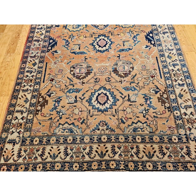 Early 20th Century Persian Malayer Gallery Rug, Handwoven All-Over Geometric Pattern, Tan & Blue, 5’ X 10’ For Sale - Image 4 of 12
