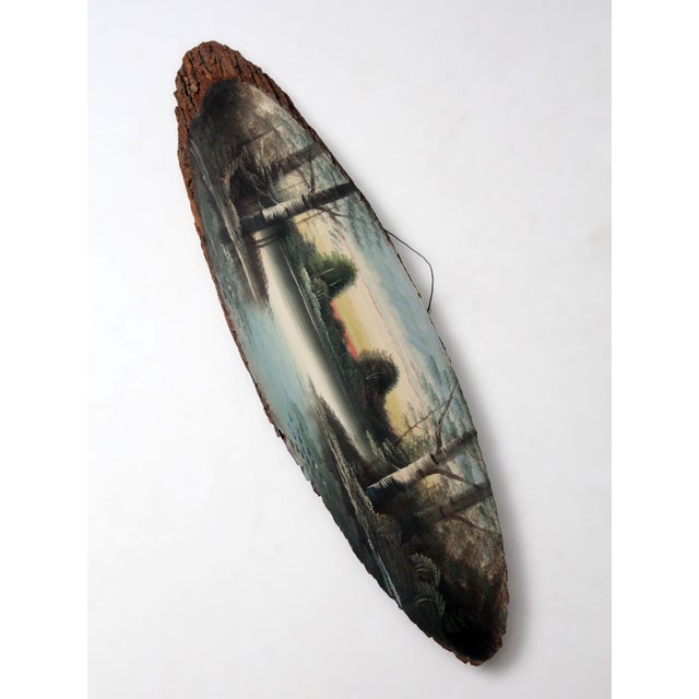 Vintage Hand Painted Landscape on Wood Slab Wall Decor For Sale - Image 10 of 11