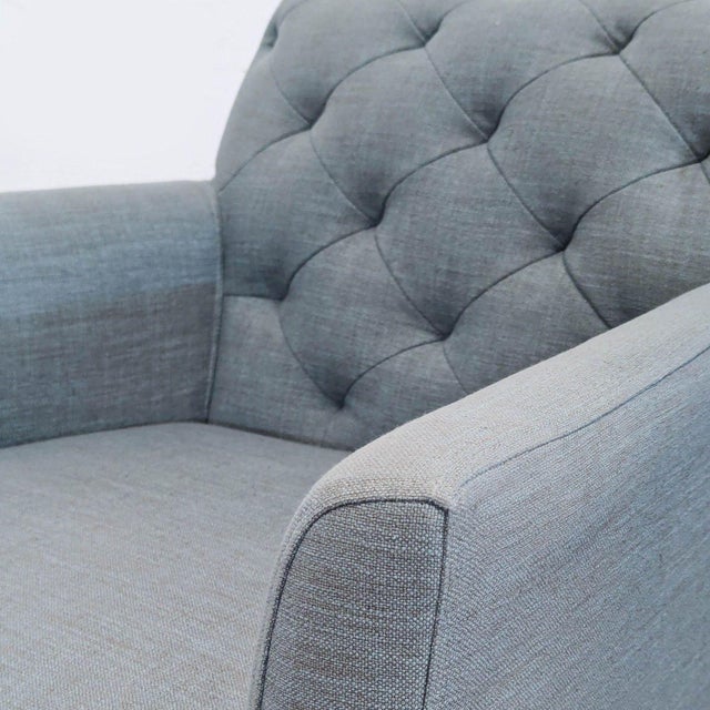 West Elm Elton Tufted Light Blue Lounge Chair With Dark Wood Legs For Sale In San Francisco - Image 6 of 9