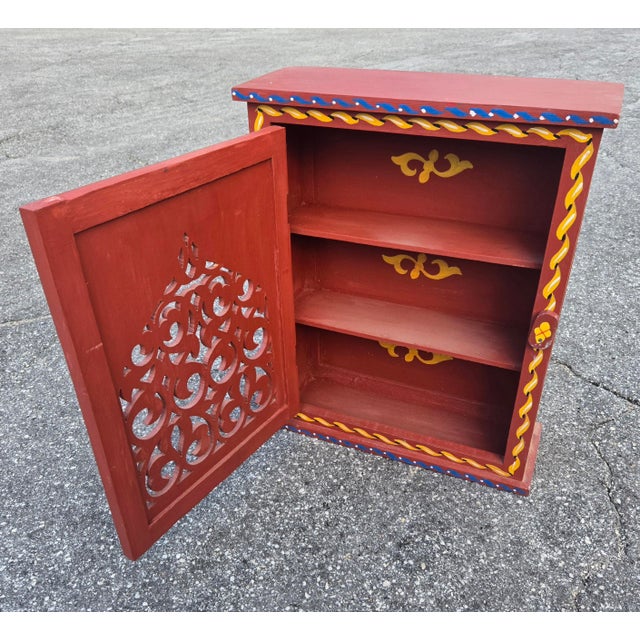 Hand Painted Mediterranean Medicine Cabinet / Wall Shelf / Brick Red Zouak For Sale In Orlando - Image 6 of 6