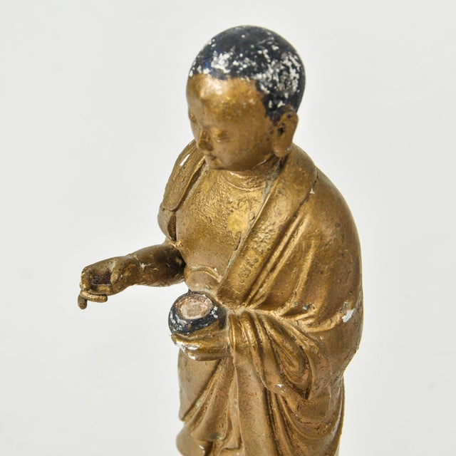 Pair of Gilded Buddhist Monk Figures For Sale - Image 15 of 17