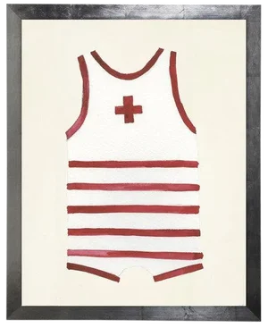 Male Red Swimsuit Watercolor Print - 25" X 31"