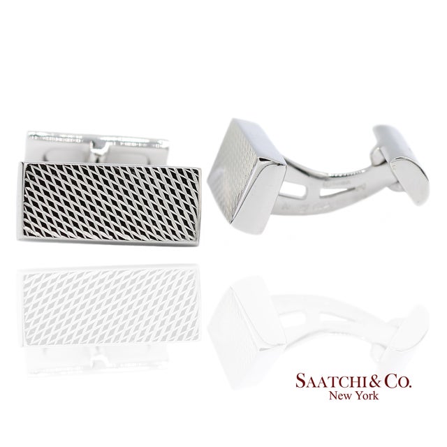 18K(750) White Gold Classic Rectangular Crosshatch Cufflinks Metal Type: 18k(750) Solid White Gold Total Item Weight: 20.6...