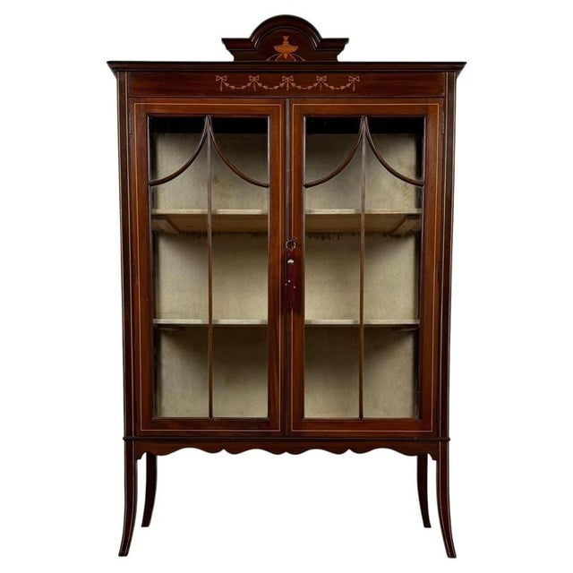 Antique English Inlaid Mahogany Display Cabinet For Sale - Image 12 of 12