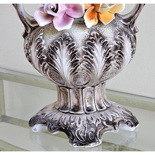 Ceramic Vintage Italian Capodimonte-Style Porcelain Floral Vase – 17" For Sale - Image 7 of 18