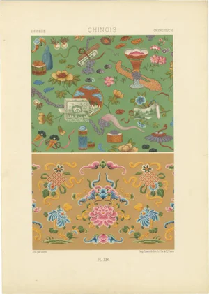 After Racinet, Chinese Decorative Motifs with Floral & Symbolic Patterns, 1869, Print
