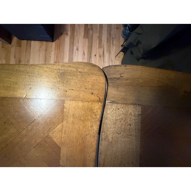 Wood Vintage Reproduction Louis XV Dining Table With Two Draw Leaves - Trouvailles Inc. For Sale - Image 7 of 12