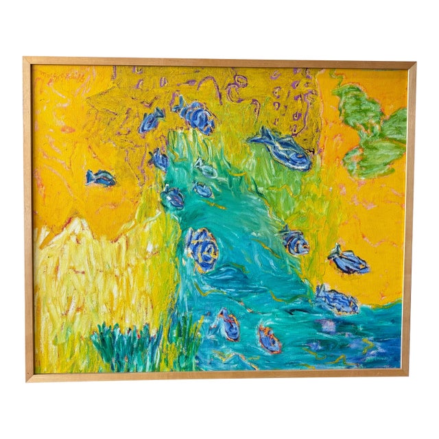 1960s Impressionistic Fish Oil Painting by Molly Schiff For Sale
