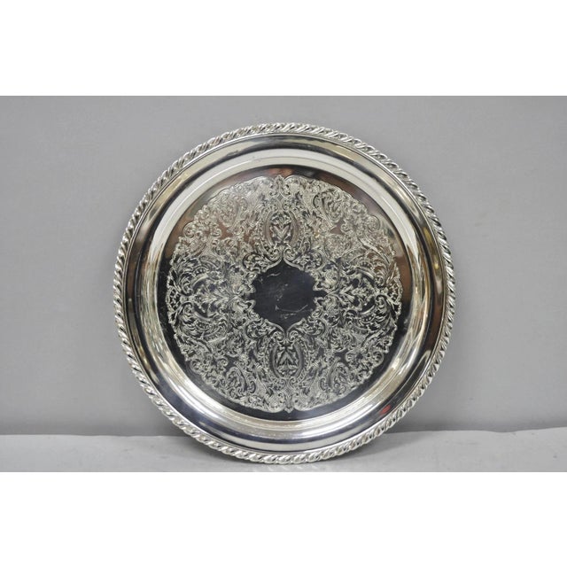 Vintage Oneida Victorian Style Round Silver Plated Serving Platter Bar Tray For Sale - Image 12 of 12