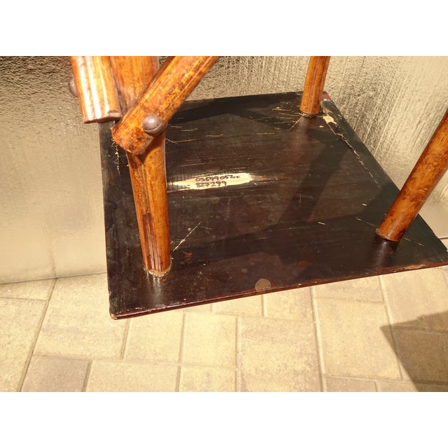 1990s Vintage Chinese Asian Bamboo Side Table Plant Stand Red Chinoiserie Top For Sale - Image 5 of 15