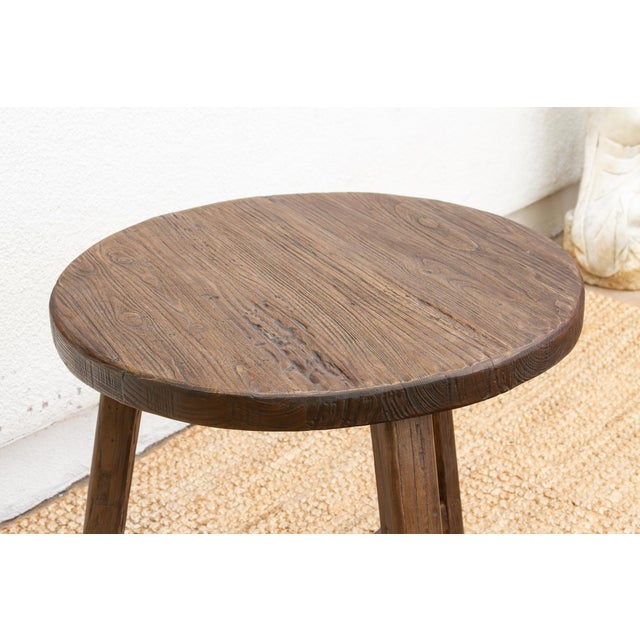 Farmhouse Style Reclaimed Elm Round End Table For Sale In Los Angeles - Image 6 of 7