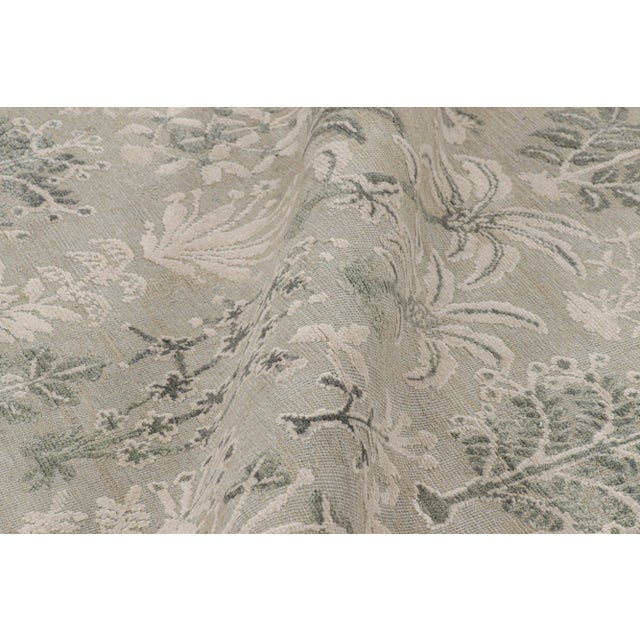 Contemporary Rug & Kilim’s Modern Block Print Rug in Silver-Gray & Teal with Floral Patterns - 5x7 For Sale - Image 3 of 7