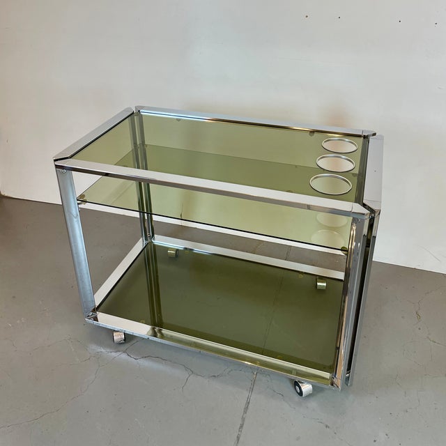 Space Age Chrome and Smoked Glass Bar Cart, 1970s For Sale - Image 4 of 18