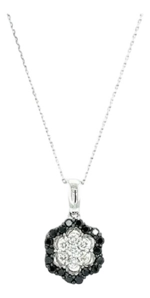 0.96 Carat Black Diamond White Diamond White Gold Chain Necklace