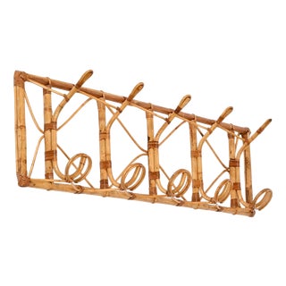 Large French Riviera Bamboo and Rattan Wall Coat Rack, Italy, 1970s For Sale