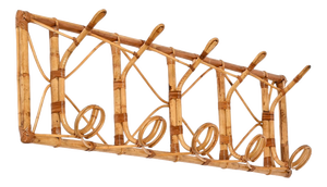 Large French Riviera Bamboo and Rattan Wall Coat Rack, Italy, 1970s