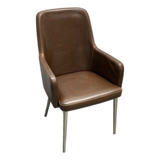 C B2 Aragon Brown Leather + Steel Frame Dining Arm Chair For Sale