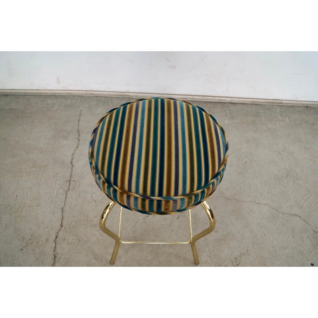 Brass 1960’s Hollywood Regency Swivel Brass & Velvet Vanity Stool For Sale - Image 8 of 12