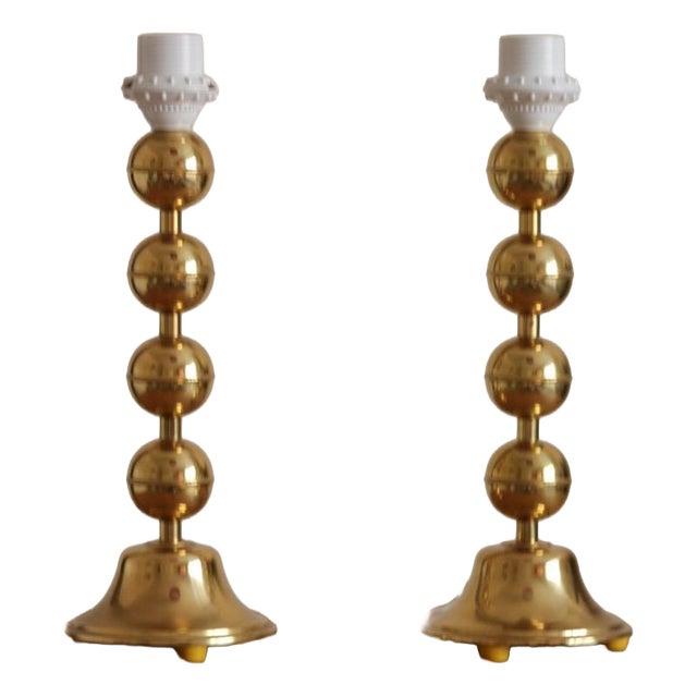 Vintage Swedish Brass Bobbin Table Lamp from Aneta, Set of 2 For Sale