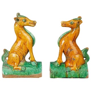 Chinese Qing Guangxu Horse Roof Tiles - a Pair For Sale