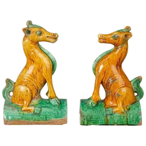 Chinese Qing Guangxu Horse Roof Tiles - a Pair