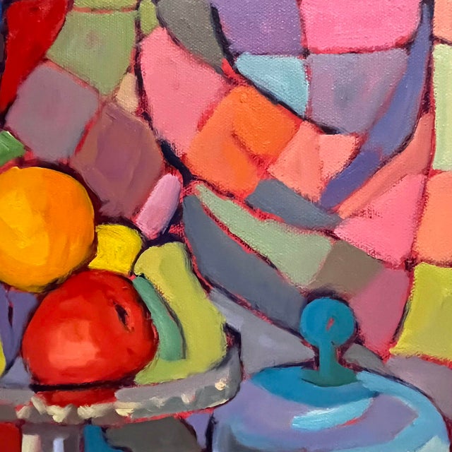 Contemporary Fruit and Pattern – Contemporary Still Life With Pedestal Dish For Sale - Image 3 of 8