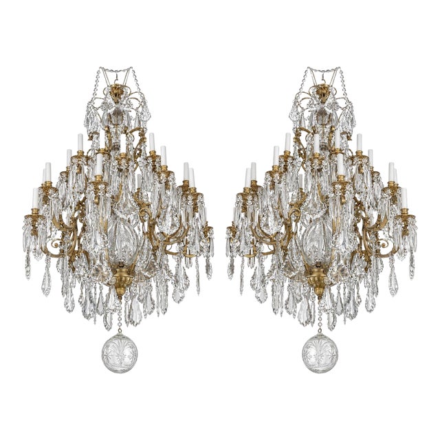 Early 20th Century. French Bronze & Cut Crystal Chandeliers - a Pair For Sale