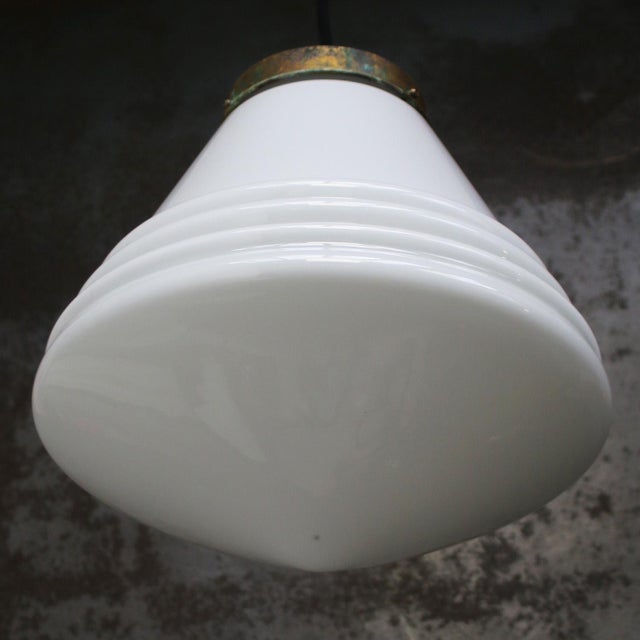 Art Deco Dutch White Reeded Opaline Glass Pendant Lamp from Philips, Holland For Sale - Image 6 of 8