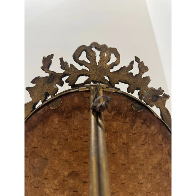 Bronze Antique French Gilt Bronze Oval Mirror With Floral Crest For Sale - Image 8 of 8