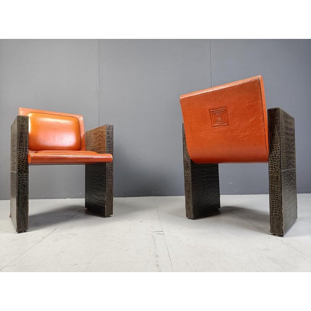 Vintage French Leather Armchairs by Maison Vandamme, 1970s, Set of 4 For Sale - Image 9 of 13