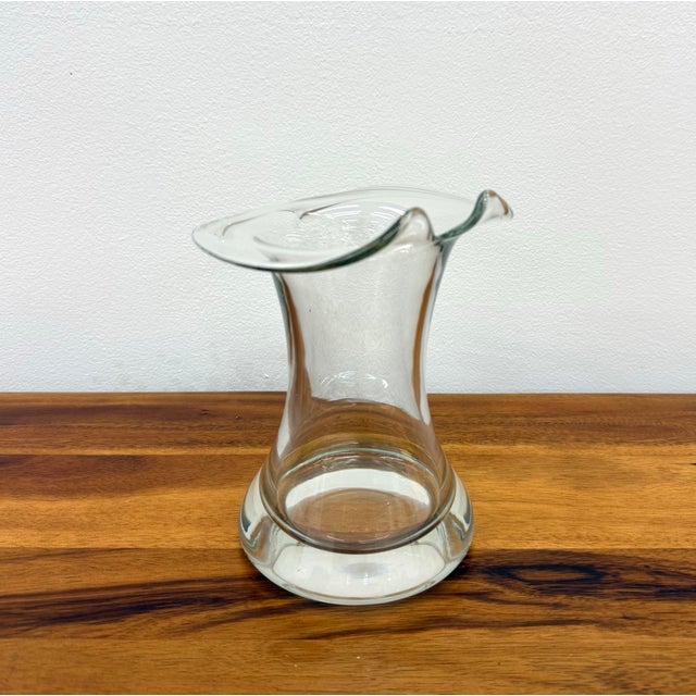 Vintage Hand Blown Glass Ruffled Vase For Sale - Image 4 of 7
