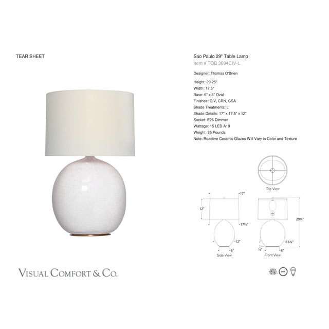 Thomas O'Brien by Visual Comfort Signature Sao Paulo 29" Table Lamp in Crackled Ivory with Linen Shade Designer: Thomas...