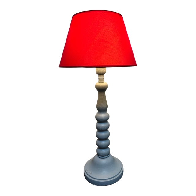 1990s Pop Art Red and Blue Wooden Table Lamp For Sale