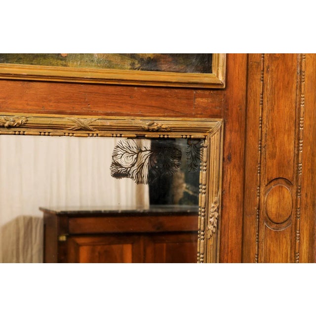 Wood French Antique Trumeau Mirror with Painting For Sale - Image 7 of 12