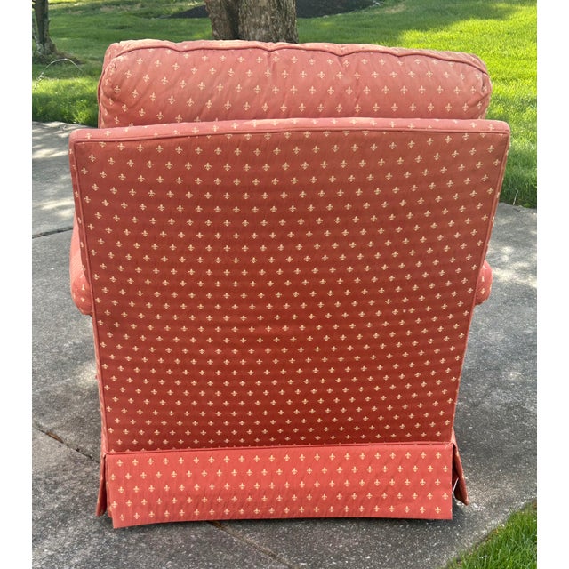 Red Vtg. Henredon Traditional Skirted Lounge Chair W/Fleur-De-Lis Fabric For Sale - Image 8 of 13