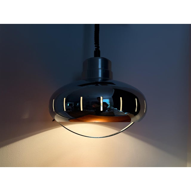 Silver Mid-Century Modern Space Age Dutch Pendant Lamp in Chrome by Herda, 1970s For Sale - Image 8 of 12