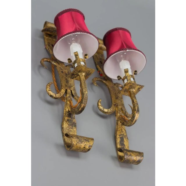 1940s Gothic Revival Gilt Wrought Iron Sconces, Set of 2 For Sale - Image 5 of 18