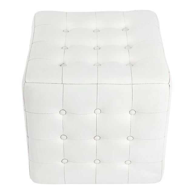 Leon Leather Ottoman, White For Sale