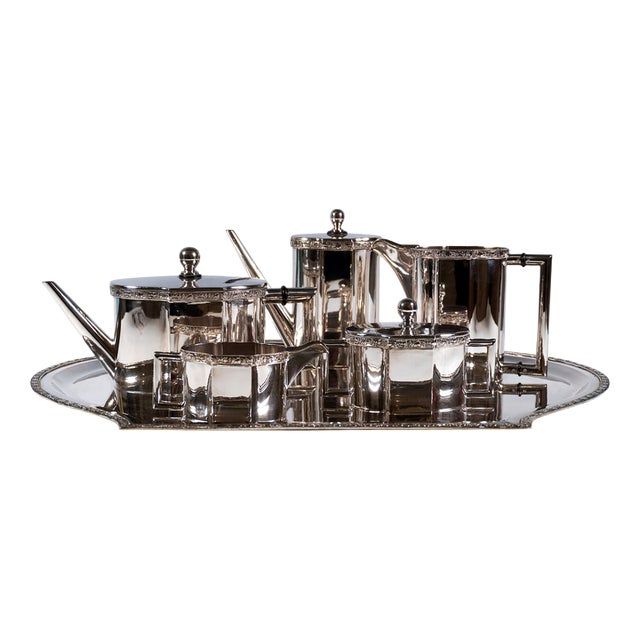 Art Nouveau Silver Coffee and Tea Set by Ludwig Politzer, 1890s, Set of 6 For Sale