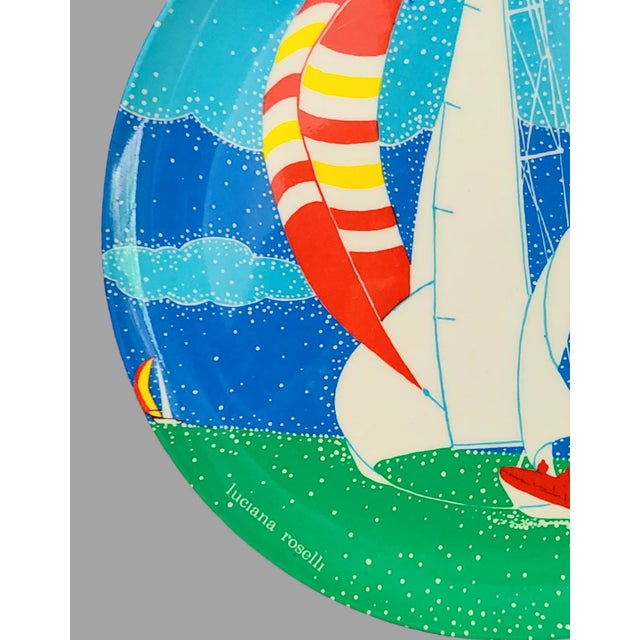 Late 20th Century Late 20th Century Vintage Italian "Luciana Roselli" Colorful Melamine Platter Nautical Sailing Ship For Sale - Image 5 of 8